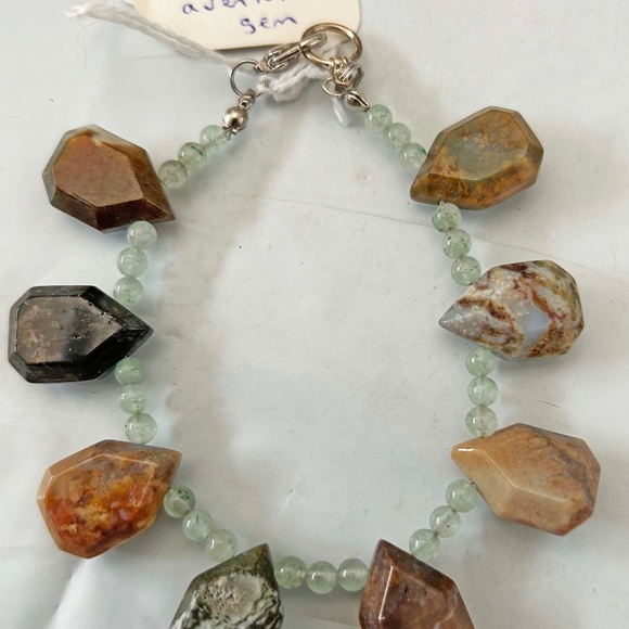 BRACELET, GENUINE JASPER & GENUINE AVENTURINE GEMSTONES, TAG ON, LOBSTER CLASP, - Picture 1 of 1